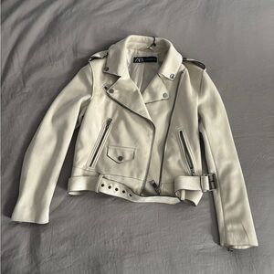 Zara Women's Cream Leather Jacket